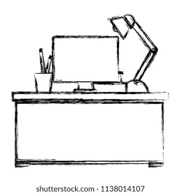 office workplace with desk and desktop scene