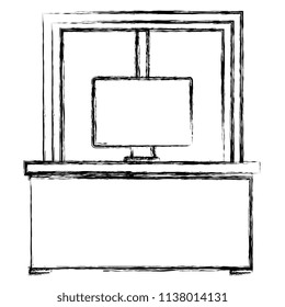 office workplace with desk and desktop scene