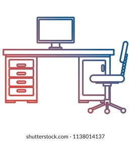 office workplace with desk and desktop scene