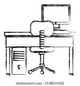 office workplace with desk and desktop scene