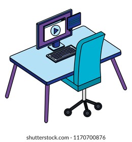 office workplace with desk and desktop scene