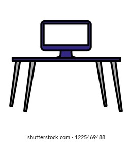office workplace with desk and desktop scene