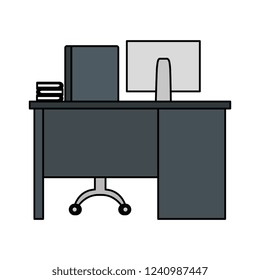 office workplace with desk and desktop scene