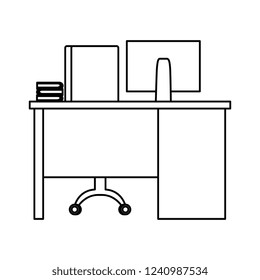 office workplace with desk and desktop scene