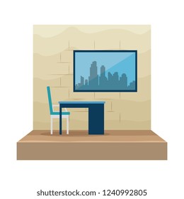 office workplace with desk and desktop scene