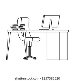 office workplace with desk and desktop scene