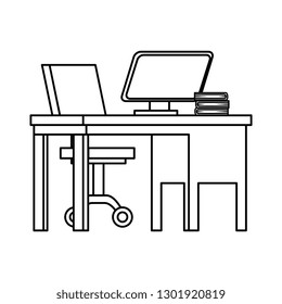 office workplace with desk and desktop scene