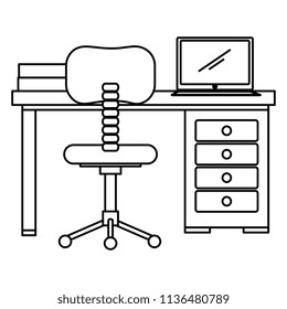 office workplace with desk and laptop scene