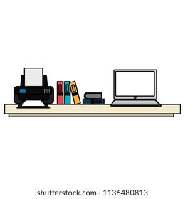 office workplace with desk and laptop scene