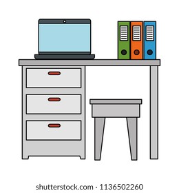 office workplace with desk and laptop scene