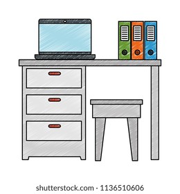 office workplace with desk and laptop scene