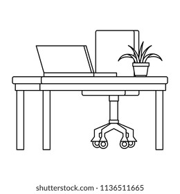 office workplace with desk and laptop scene