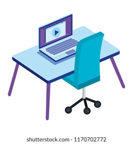 office workplace with desk and laptop scene