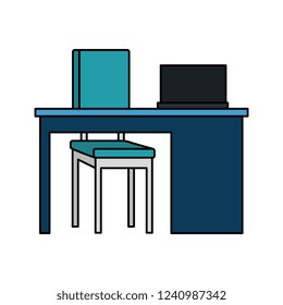 office workplace with desk and laptop scene