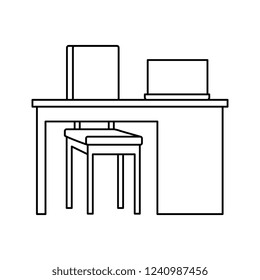office workplace with desk and laptop scene