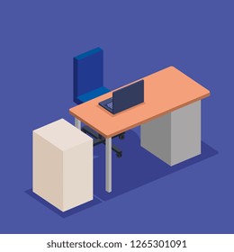 office workplace with desk and laptop scene