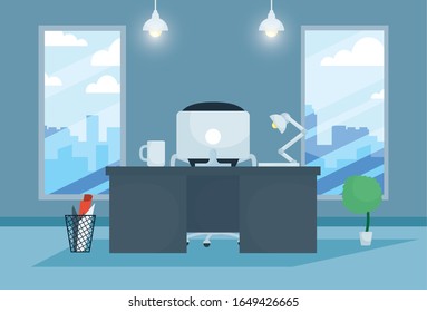 office workplace with desktop scene vector illustration design