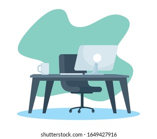 office workplace with desktop scene vector illustration design