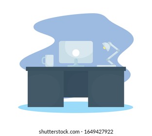 office workplace with desktop scene vector illustration design