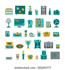Office workplace elements in flat style