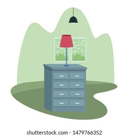 Office and workplace elements light lamp on drawer cartoons ,vector illustration graphic design.