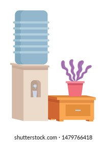 Office workplace elements water dispenser with plant pot on drawer cartoons ,vector illustration graphic design.