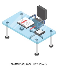Office workplace, employer table flat icon