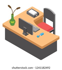 Office workplace, employer table flat icon