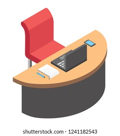 Office workplace, employer table flat icon