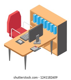 Office workplace, employer table flat icon