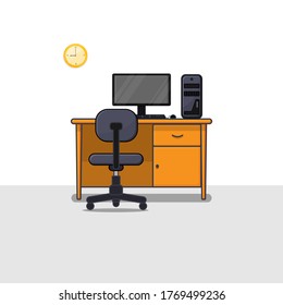 Office workplace flat design with chair ,desk and computer set