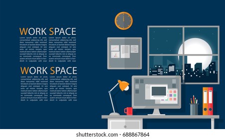 Office workplace flat design illustration. Business concept