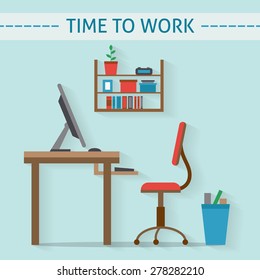 Office workplace flat vector design. Workspace for freelancer and home work.