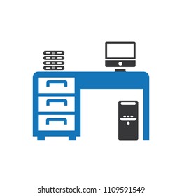 Office workplace icon design vector blue