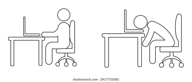 Office workplace icon. Sitting worker symbol design vector ilustration.