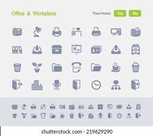 Office & Workplace Icons. Granite Icon Series. Simple glyph style icons optimized for two sizes.