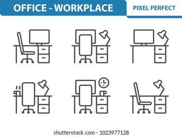 Office & Workplace Icons. Professional, pixel perfect icons optimized for both large and small resolutions. EPS 8 format. 3x size for preview.