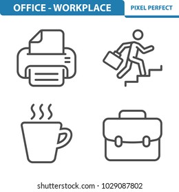 Office - Workplace Icons. Professional, pixel perfect icons optimized for both large and small resolutions. EPS 8 format. 5x size for preview.