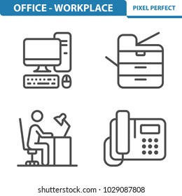 Office - Workplace Icons. Professional, pixel perfect icons optimized for both large and small resolutions. EPS 8 format. 5x size for preview.