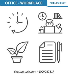 Office - Workplace Icons. Professional, pixel perfect icons optimized for both large and small resolutions. EPS 8 format. 5x size for preview.