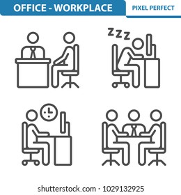 Office - Workplace Icons. Professional, pixel perfect icons optimized for both large and small resolutions. EPS 8 format. 5x size for preview.