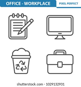 Office - Workplace Icons. Professional, pixel perfect icons optimized for both large and small resolutions. EPS 8 format. 5x size for preview.