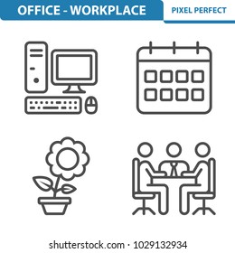 Office - Workplace Icons. Professional, pixel perfect icons optimized for both large and small resolutions. EPS 8 format. 5x size for preview.