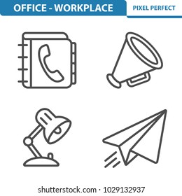 Office - Workplace Icons. Professional, pixel perfect icons optimized for both large and small resolutions. EPS 8 format. 5x size for preview.