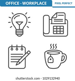 Office - Workplace Icons. Professional, pixel perfect icons optimized for both large and small resolutions. EPS 8 format. 5x size for preview.