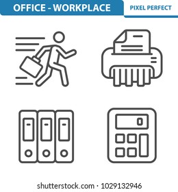 Office - Workplace Icons. Professional, pixel perfect icons optimized for both large and small resolutions. EPS 8 format. 5x size for preview.