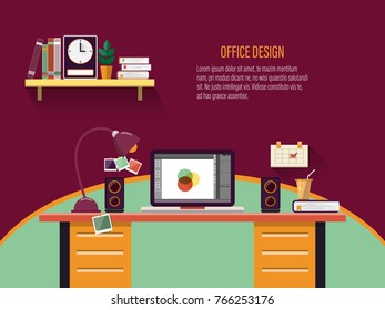 Office workplace interior concept for business. Flat design style. Vector illustration