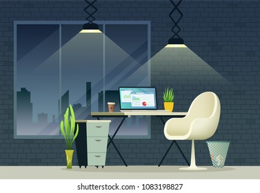 Office workplace interior design. Home office concept illustration