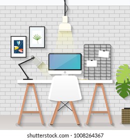 Office workplace interior, Flat style, vector illustration