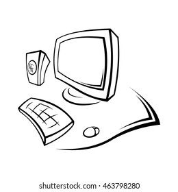 Office workplace interior vector drawing isolated on white background